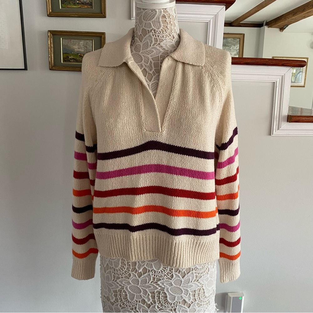 MARINE LAYER Claire Relaxed Swester Polo Striped Small